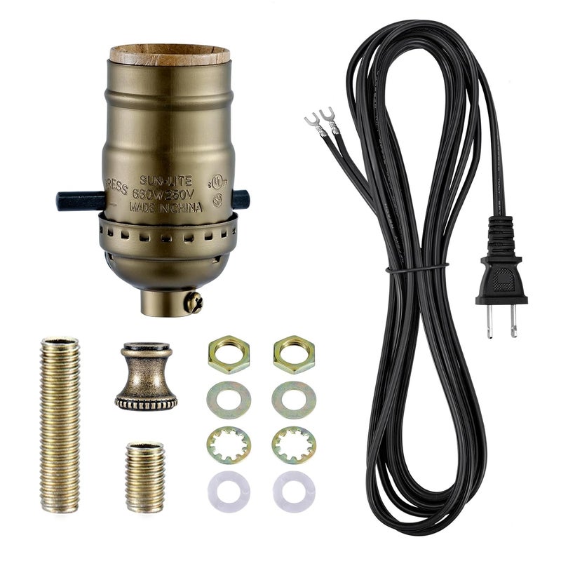 EMNOOTI Lamp Rewire Kit,Lamp Socket Replacement Kit,Antique Brass Light Socket with Matching Electric Cord Set,DIY Lamp Making Kit Lamp Wiring Kit with All Essential Hardware (Bronze, 1) - Image 1